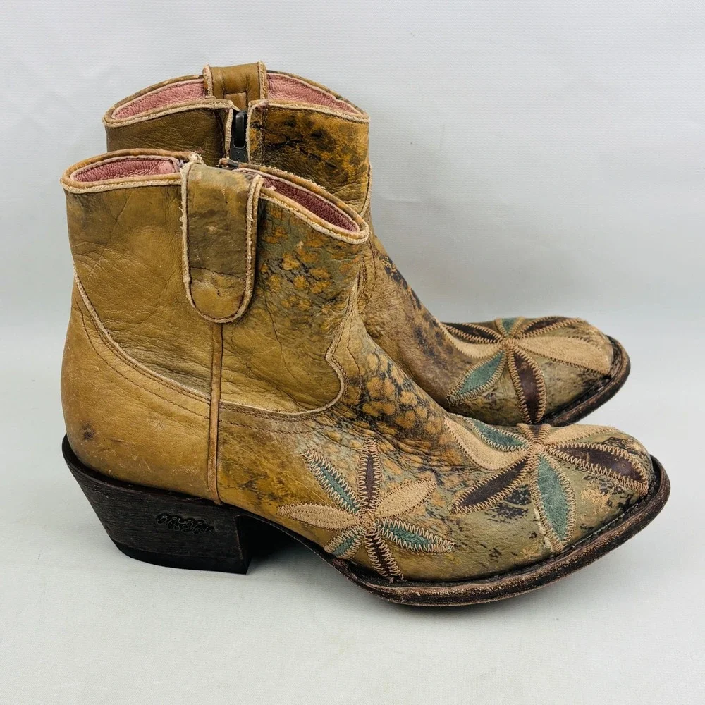 Miss Macie Pedal Pusher Western Ankle Boot Womens 8.5 Floral Leopard Distressed - Picture 2 of 14